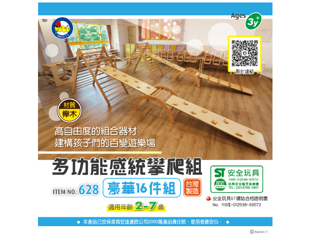 【預購】628 多功能感統攀爬組 豪華組（歐洲櫸木 + F1樺木夾板/2歲~7歲）